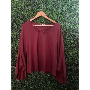 Umgee USA Maroon Blouse Flared sleeves Women’s Size L
